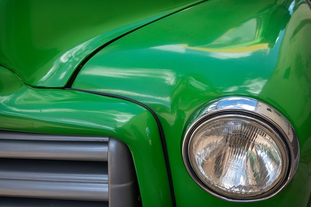 Detail of green classic American GMC truck in Trinidad-Cuba art print by Janis Miglavs for $57.95 CAD